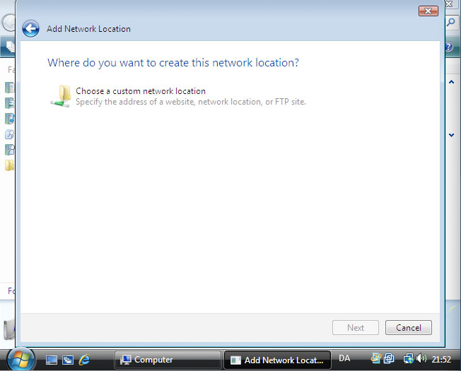 Choose a custom network lokation