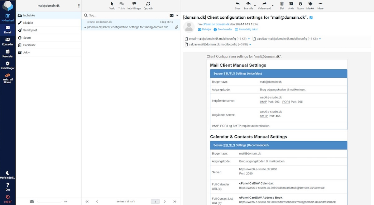 Sådan ser webmailen